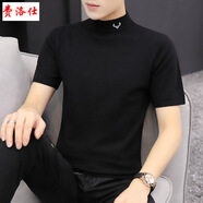 費(fèi)洛仕新款毛衣男半袖半高領(lǐng)套頭打底短袖純色秋冬季針織衫修身型毛線(xiàn)衫 6101黑色 XL （130-145斤）