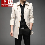 皮爾卡丹（pierre cardin）中長(cháng)款風(fēng)衣外套男春秋季新款超大碼男士商務(wù)休閑加厚外套中青年 米白色 XL (可穿130-140斤左右)