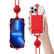 Bone斜挎手機綁三代自帶卡套適用于蘋(píng)果iPhone全系列多功能通用手機殼硅膠斜背帶掛繩綁防丟防摔保護套 頸掛手機綁-自帶卡套-紅【通用】