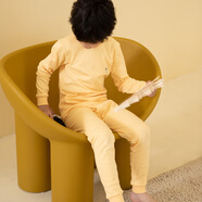 彩橋兒童純棉秋衣秋褲套裝男女中大童秋冬低圓領(lǐng)保暖內衣A類(lèi)棉毛衫冬 落日黃（升級款100%棉） 男款 150cm