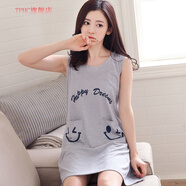TPHC 少女全棉背心家居服甜美無袖中長款睡衣女裝大碼夏季連體睡裙. Y272#灰色 M【建議80-100斤】