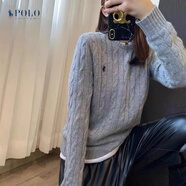 JSNY SPORT春季新品美國拉夫勞倫外套麻花毛衣女羊毛圓領(lǐng)針織衫 灰色套頭小馬 M