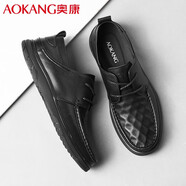 奧康（Aokang）男士休閑皮鞋牛皮透氣低幫軟底系帶單鞋商務(wù)通勤工作皮鞋男 黑色 38