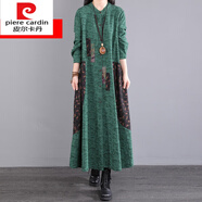 皮爾卡丹（pierre cardin）針織春秋連衣裙民族風(fēng)女2025新款長款冬季加絨長裙寬松休閑氣質(zhì)裙 墨綠加絨 3XL 150-170斤