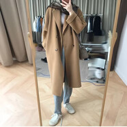 楠語秋（NANYUQIU）嬌小個(gè)子毛呢褂大衣尼子外套女中長(zhǎng)款秋冬款150嬌小155顯高搭配 駝色 S 80--90斤