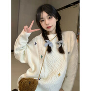 予瑾日系復古可愛軟糯麻花毛衣女秋冬慵懶風寬松套頭外穿加厚針織上衣 白色 M 建議95-110斤