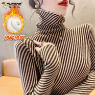 啄木鳥歐貨高領(lǐng)德絨打底衫女秋季新款印花洋氣內(nèi)搭堆堆領(lǐng)修身保暖上衣 7777咖啡色加絨加厚 3XL 【125-140斤】