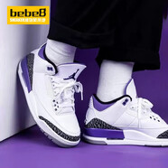 耐克（NIKE）【嚴選好物】bebe8 Air Jordan 3  AJ3 爆裂紋男女休閑運動籃球鞋 【白紫】CT8532-105 42