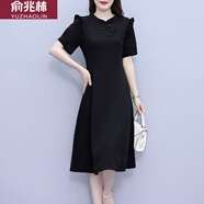 俞兆林氣質(zhì)名媛高端旗袍改良連衣裙女夏季2024新款女裝顯瘦裙子小個(gè)子 黑色 3XL(建議140-160斤)