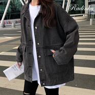 Radinka2025春秋新款牛仔外套女復(fù)古BF風(fēng)開衫夾克女韓版寬松學(xué)生外套YLM 黑色  M