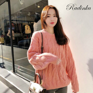 Radinka2024秋冬新款白色毛衣女韓版寬松學生麻花原宿風打底衫 西柚紅 S