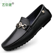 藝佰健高端頭層牛皮豆豆鞋男鞋真皮商務(wù)休閑皮鞋男士辦公室輕便透氣英倫潮流時尚套腳軟底一腳蹬駕車鞋 黑色 37
