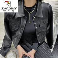 啄木鳥(niǎo)（TUCANO）打底連衣裙兩件裝女秋冬新款港風(fēng)pu皮衣百褶裙套裝輕奢感時(shí)尚裙子 黑色【皮衣單外套】 2229# S