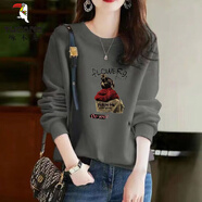 啄木鳥(niǎo)灰色棉衛衣女秋冬季加絨加厚2024新款寬松洋氣長(cháng)袖上衣女 深灰色【不加/絨】【圍巾女孩】 L 建議105-120斤