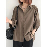 【特價(jià)撿漏】高檔輕奢品牌全棉燈籠袖襯衫女2022年夏季新款韓版寬松大0碼薄款純棉七分袖上衣 摩卡 L106-120斤