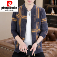 皮爾卡丹（pierre cardin）毛衣拉鏈開(kāi)衫男士外套秋季潮流格子夾克韓版仿水貂絨針織棒球服 1916灰色【拉鏈開(kāi)衫】 M