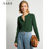 AMII氣質(zhì)圓領(lǐng)新款針織開衫女春夏新款薄款空調(diào)衫外套短款上衣 墨綠 150/76A/XS