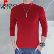 皮爾卡丹（pierre cardin）男純棉半高領長袖打底衫t恤青中年秋衣內衣修身體恤男士上衣秋冬 長 袖半高 領 酒紅 L 【100-115斤】
