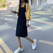 宜蕓狐（YIYUNHU）2025夏新款花朵無袖甜辣背帶裙韓版潮流一字肩牛仔裙女SEN 學(xué)院風(fēng)減齡黑色 S
