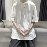 栢斐荻短袖T恤男新款休閑百搭夏季大碼寬松五分袖ins港風(fēng)學(xué)生嘻哈短袖潮 C18  白色 2XL.