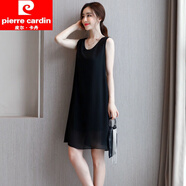 皮爾卡丹（pierre cardin）夏季背心女士連衣裙無(wú)袖寬松雪紡中長(cháng)款顯瘦雙層雪紡吊帶外穿內搭 黑色 XL
