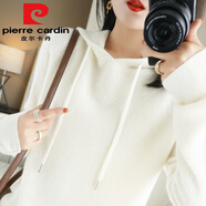 皮爾卡丹（pierre cardin）加厚羊Y毛針織衫女連帽衛(wèi)衣內(nèi)搭寬松秋冬帶帽毛衣打底衫上衣帽衫 白色 S