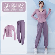 范斯蒂克（vansydical）跑步運(yùn)動(dòng)套裝氣質(zhì)瑜伽服女長袖緊身訓(xùn)練服速干晨跑普拉提健身服 淺紫兩件套 TC31632 L（女款建議105-120斤）