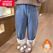 樂芭鼠童裝女童褲子秋冬款2023加絨加厚兒童牛仔褲寬松幼童寶寶棉褲外穿 藍色（加絨） 110碼  建議3-4歲 (身高105左右)