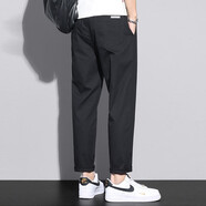 都美姿春季小腳休閑褲男寬松直筒哈倫褲子彈力松緊腰九分百搭長(cháng)褲子男 黑色 L