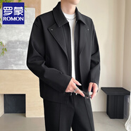 羅蒙（ROMON）夾克男士痞帥假兩件外套秋冬季新款輕熟風(fēng)潮流商務(wù)休閑拉鏈小西裝 黑色 M