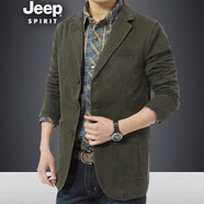 JEEP SPIRIT 吉普春秋冬新款休閑西服男裝純棉商務(wù)外套男士韓版中年大碼小西裝男 軍綠色 L