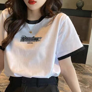 歐洛黛短袖t恤女2025夏季新款寬松百搭顯瘦時(shí)尚休閑體恤女上衣女士短袖 [黑領(lǐng)] 大P字母 2XL