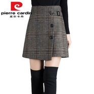 皮爾卡丹（pierre cardin）羊Y毛呢半身裙女新款格子秋冬季高腰不規(guī)則A字裙毛呢加厚冬季短裙 格子圖片色(松緊腰) XL 117-128斤