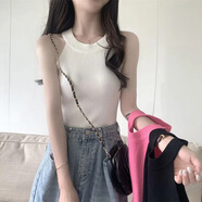 SKONWAT黑色顯瘦吊帶無(wú)袖挖肩小背心女打底外穿辣妹掛脖短款百搭上衣夏季 綠色 均碼【70斤-120斤】