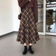 巷詹毛呢格子半身裙女春秋新款寬松復(fù)古英倫風(fēng)中長(zhǎng)款高臀a字長(zhǎng)裙 4002#格子毛呢裙 春秋款 L 110-125斤