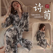 曼煙 情趣內(nèi)衣 女性感大碼睡衣藍(lán)白印花透視和服長裙大碼制服誘惑激情漢服高端輕奢浴袍 印花長裙 灰 1848