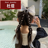 杜緹少女系列長(zhǎng)飄帶蝴蝶結(jié)發(fā)夾公主超仙韓國(guó)韓版編發(fā)繩潮洋氣彩帶發(fā)卡 金邊珠光-灰色