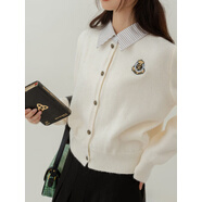 GOCHIEI2025春秋新款學院風POLO領(lǐng)假兩件拼接針織衫女毛衣開衫WTC 均碼 白色開衫