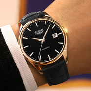 KASSAW卡梭名表瑞士認(rèn)證手表男機械表男士全自動商務(wù)超薄簡約防水腕表 K861G.玫殼黑面黑帶【進(jìn)口機芯】