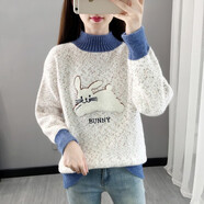 花仙醉高中生女孩加厚加絨毛衣少女秋冬裝初中生學(xué)生冬天穿的套頭打底衫 一只兔白色[春秋] L_105-115斤 均碼