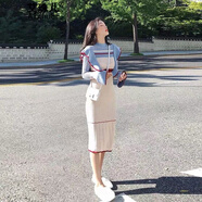 艾珠兒 連衣裙秋冬季新款初戀減齡可愛針織連衣裙過膝毛衣連衣裙秋冬女 藍(lán)色長款 均碼