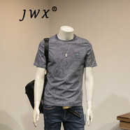 JWX香港潮牌刺繡印花圓領T恤男士 2024夏季新款休閑大碼上衣短袖T恤 灰色 XL