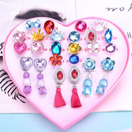 萬(wàn)寶資兒童彩鉆戒指環(huán)耳環(huán)耳夾女孩耳墜首飾水晶寶石鉆石玩具飾品禮物 亞克力寶石戒指18個(gè)戒指+3對耳夾 金屬環(huán)