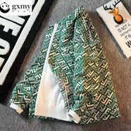 gxmy牛仔外套男春秋季潮牌衣服男士痞帥高級感印花休閑夾克男四季男裝 3712綠色 2XL 【150-160斤】