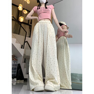 妙奕嘉褲子夏季女女褲夏天春秋新款2025冰絲褲防曬寬松闊腿褲長褲山本褲 杏色波點冰絲山本褲 M 【建議100-115斤】