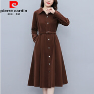 皮爾卡丹（pierre cardin）燈芯絨襯衫連衣裙女2025秋冬裝新款收腰顯瘦洋氣媽媽長(cháng)袖打底裙子 咖啡色 M 90-100斤
