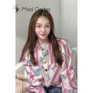 Mad Cortes 原創(chuàng)設(shè)計感法式復(fù)古港味重工泡泡袖長袖碎花襯衫女高級條紋上衣 圖片色 S