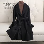 LNSN 輕奢雙面羊毛大衣女中長(cháng)款2024秋冬新款修身羊毛呢外套小個(gè)子 黑色 L