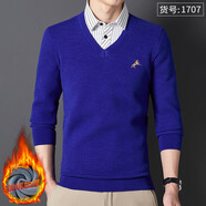 prenomen冬季保暖襯衫男假兩件冬季商務(wù)休閑長(zhǎng)袖襯衣加絨加厚中老年針織 07 XXL