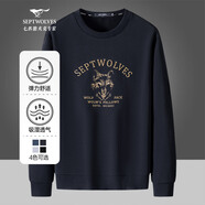 七匹狼（SEPTWOLVES）長(zhǎng)袖T恤男春冬季圓領(lǐng)衛(wèi)衣男士休閑打底衫圖案印花體恤衫男裝上衣 101(藏青) 4XL 190